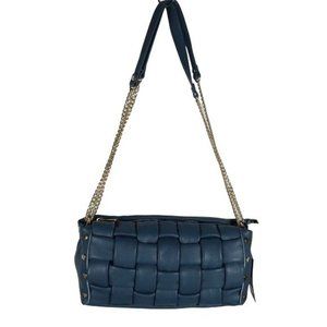Valentina Fiore NWT Blue Leather Woven Bag Italy Crossbody Gold Chain 14 X 7